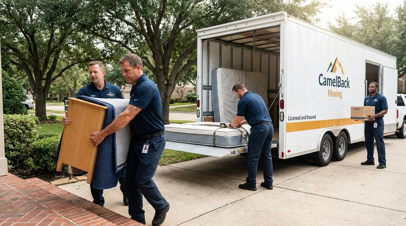 Crew loading residential truck for cross-state move from Spencer, IN
